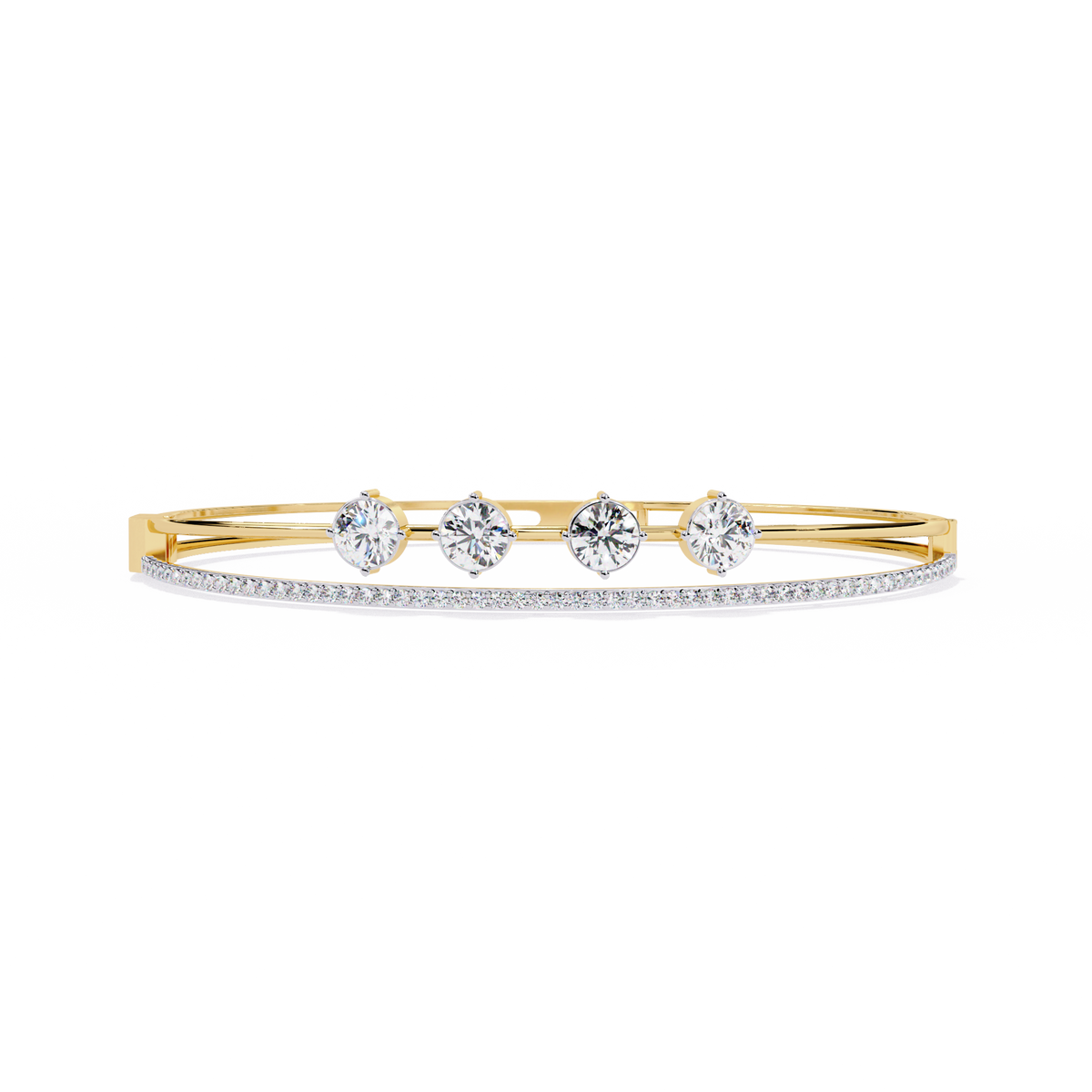 Yellow Gold Trio Solitaire Rail Diamond Bracelet