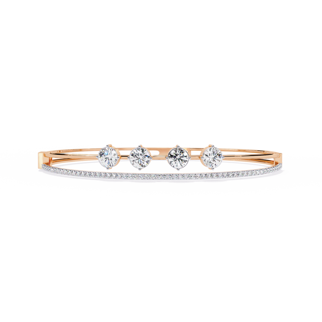 Rose Gold Trio Solitaire Rail Diamond Bracelet