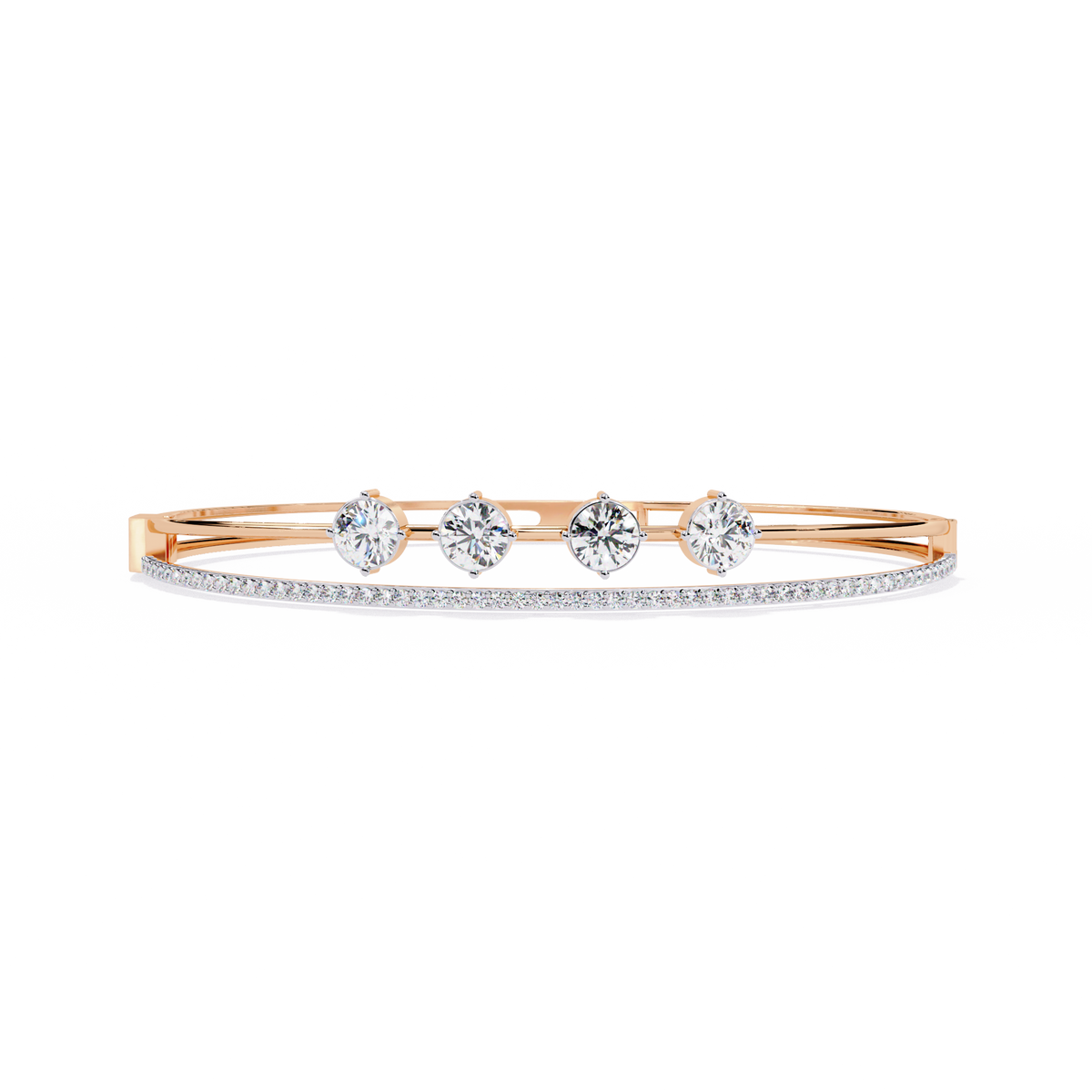 Rose Gold Trio Solitaire Rail Diamond Bracelet