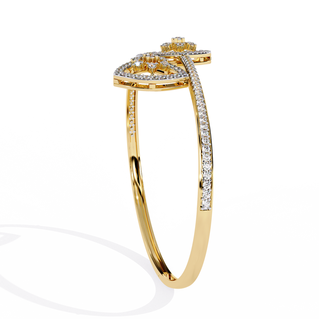 Gold Diamond Open Shield Bypass Cuff Bracelet