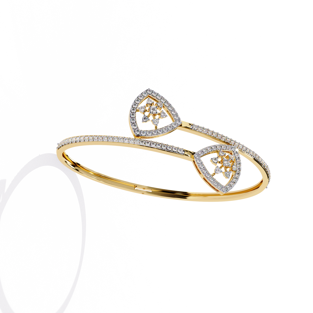Gold Diamond Open Shield Bypass Cuff Bracelet