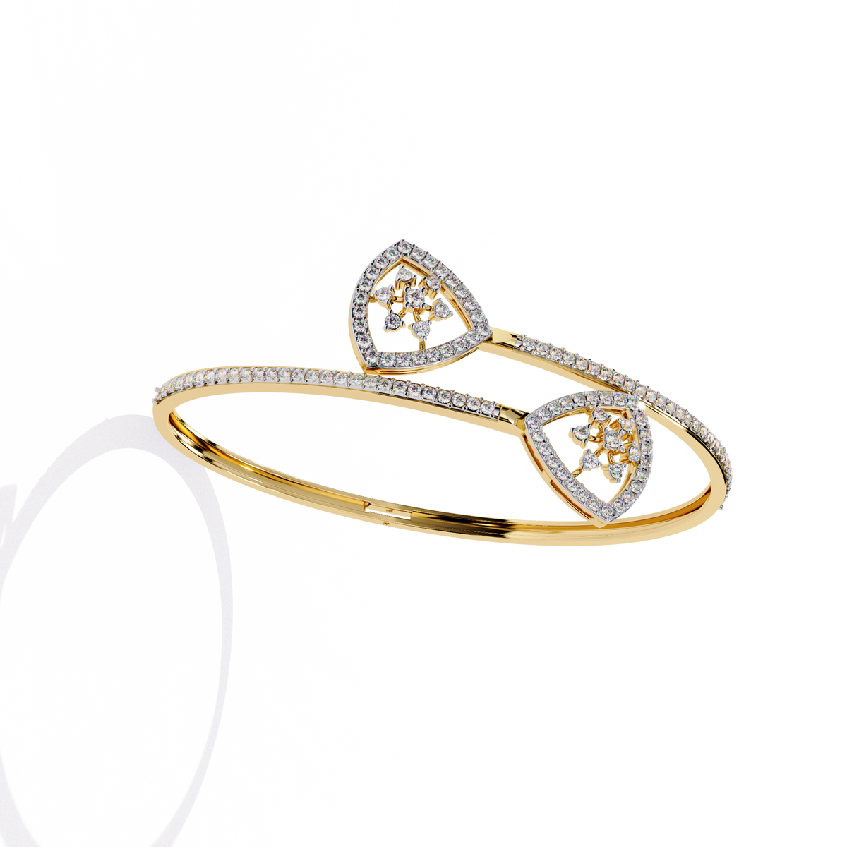 Gold Diamond Open Shield Bypass Cuff Bracelet