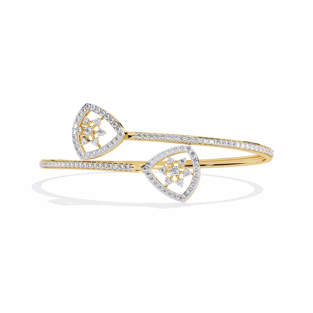 Gold Diamond Open Shield Bypass Cuff Bracelet
