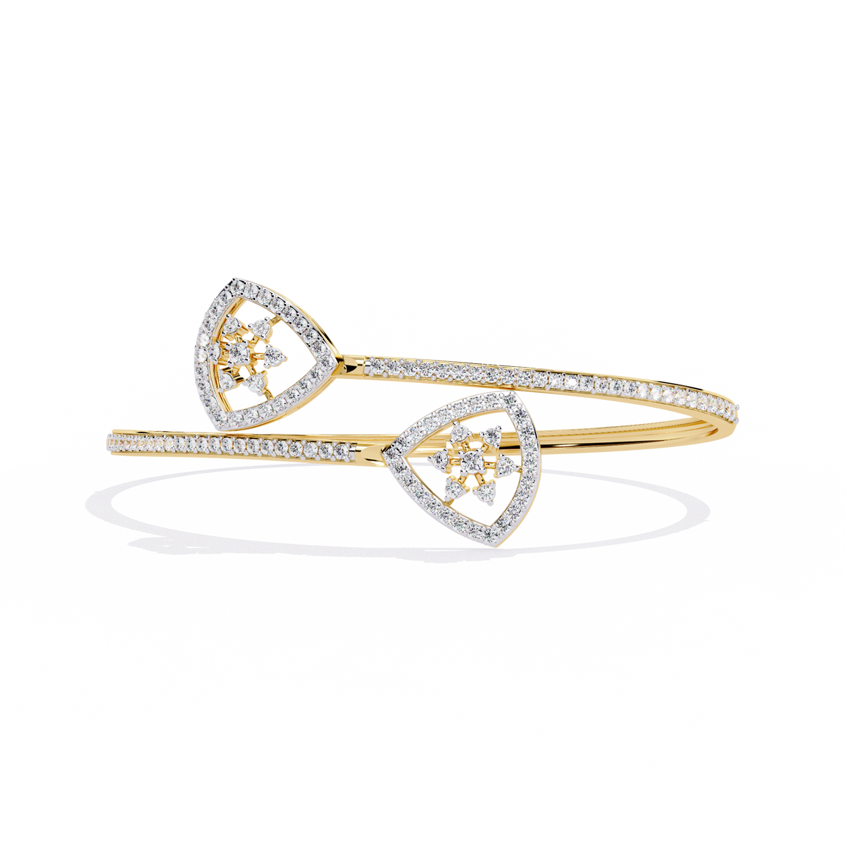 Gold Diamond Open Shield Bypass Cuff Bracelet