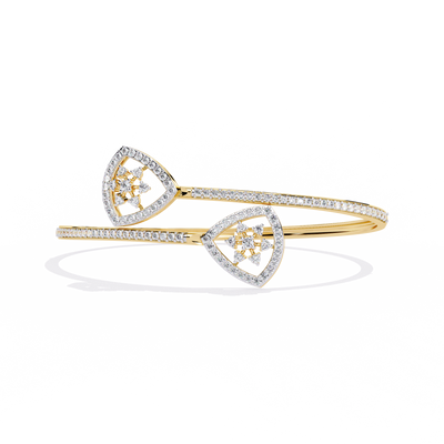 Gold Diamond Open Shield Bypass Cuff Bracelet