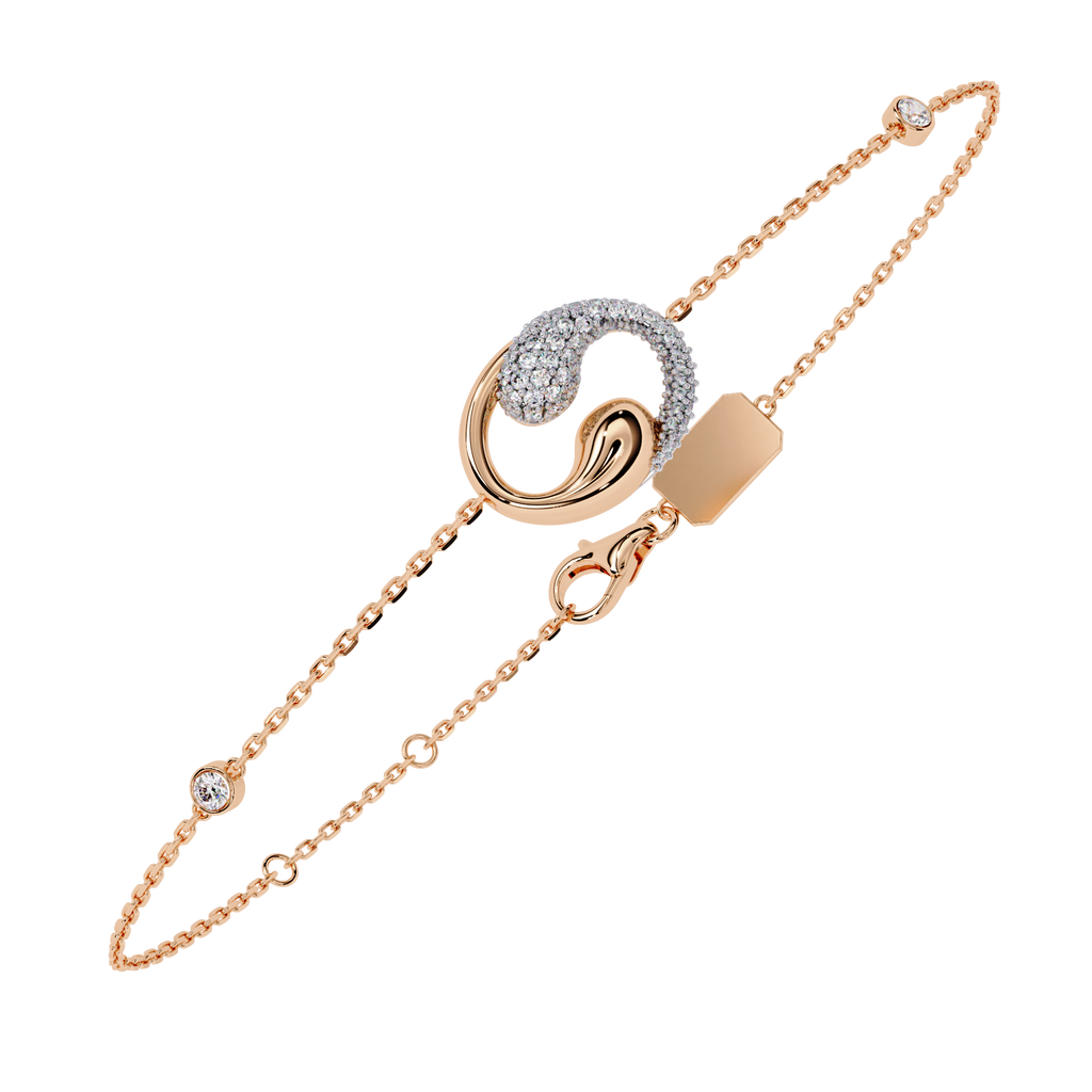 Rose Gold Swirl Wave Diamond Chain Bracelet
