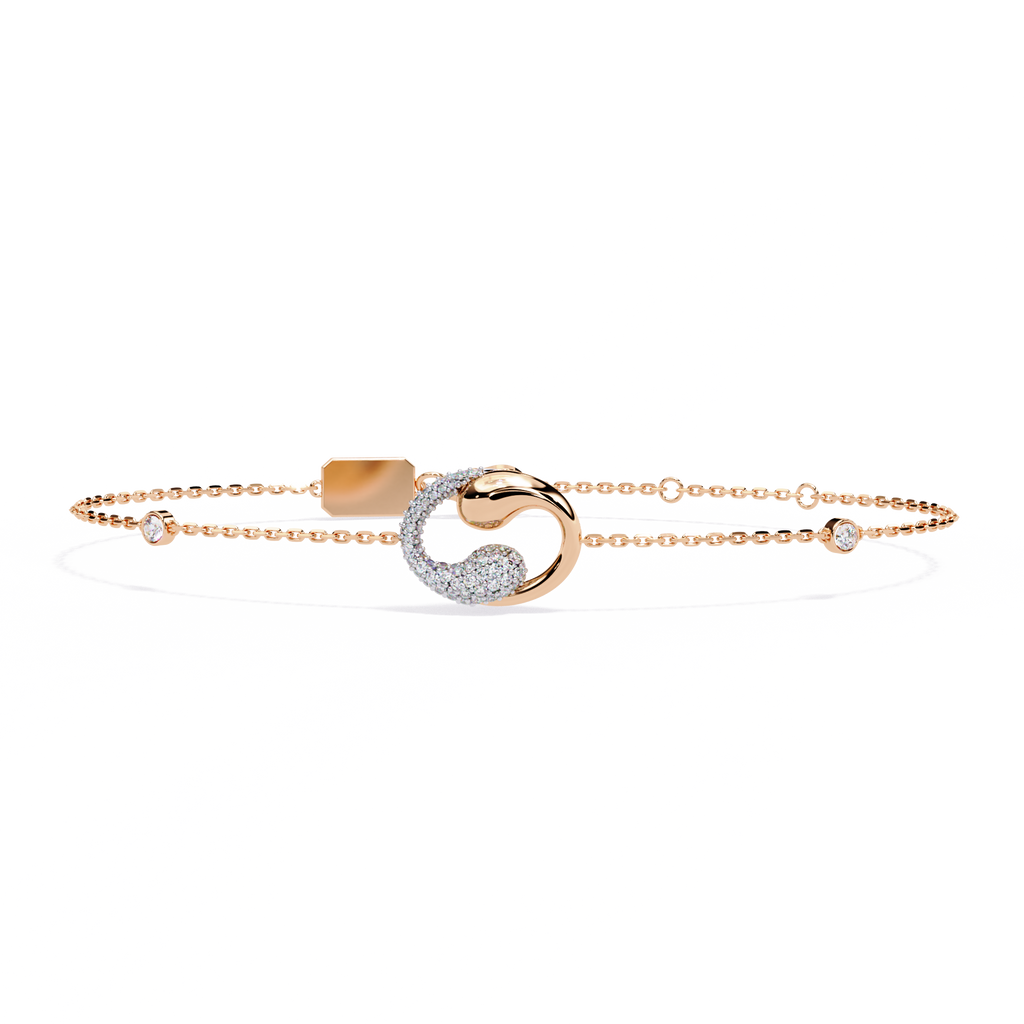 Rose Gold Swirl Wave Diamond Chain Bracelet