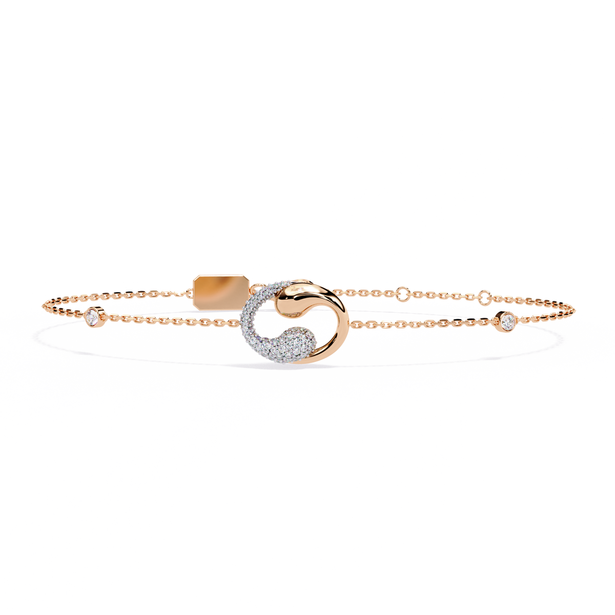 Rose Gold Swirl Wave Diamond Chain Bracelet