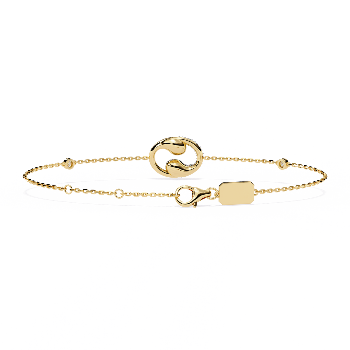 Yellow Gold Pavé Swirl Diamond Chain Bracelet
