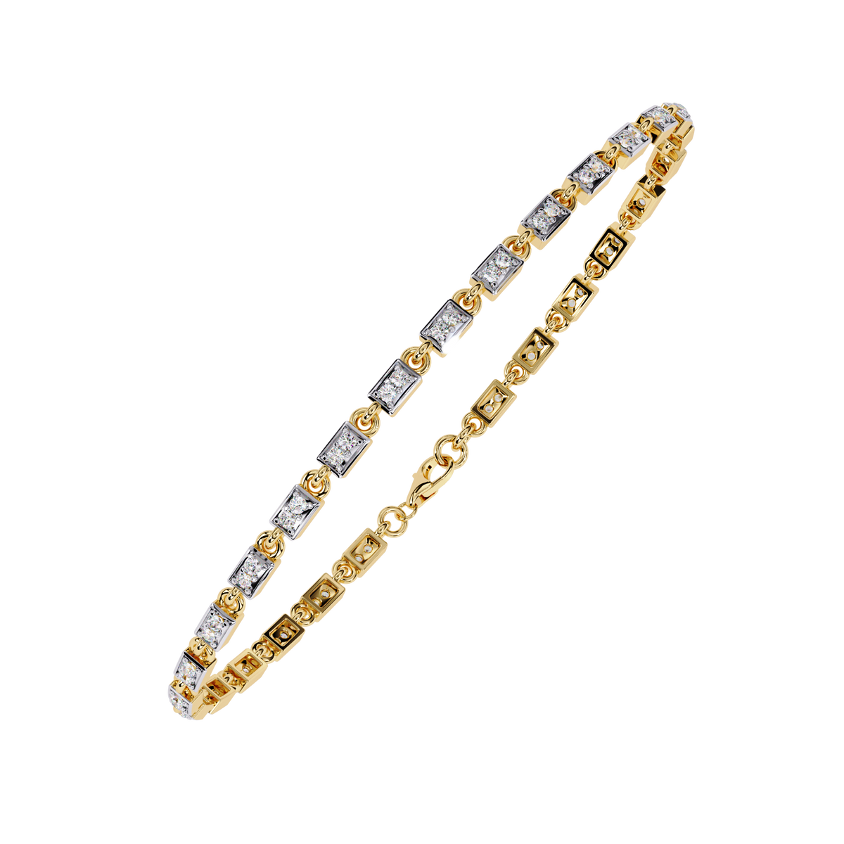 Yellow Gold Rectangular Station Diamond Line Bracelet