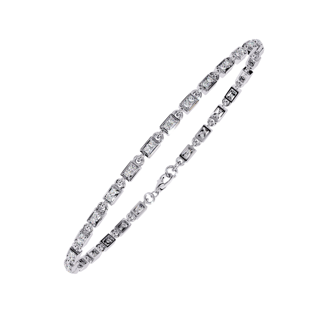 White Gold Rectangular Station Diamond Line Bracelet