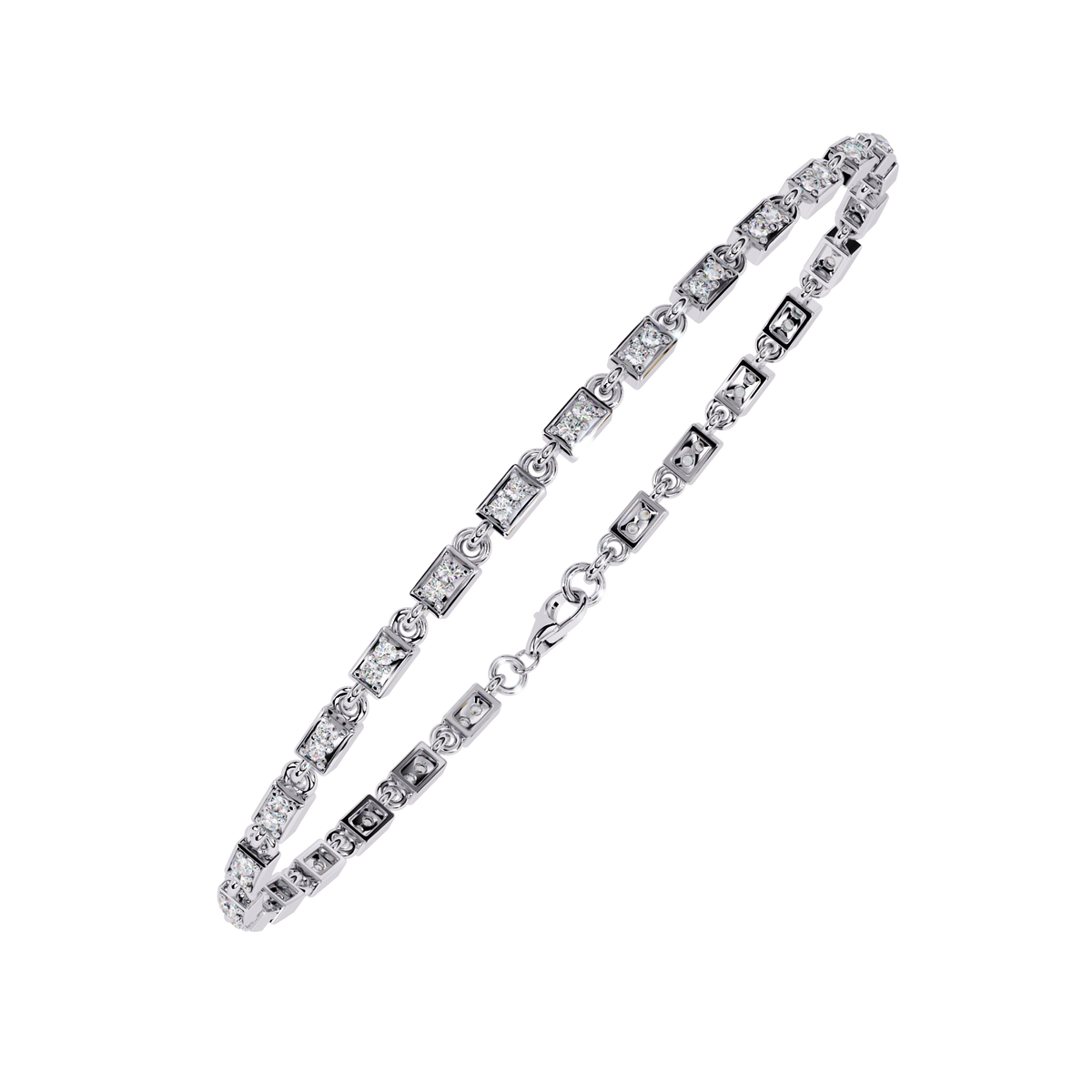 White Gold Rectangular Station Diamond Line Bracelet
