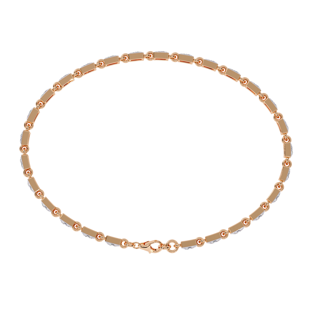 Rose Gold Baguette & Round Alternating Link Diamond Bracelet