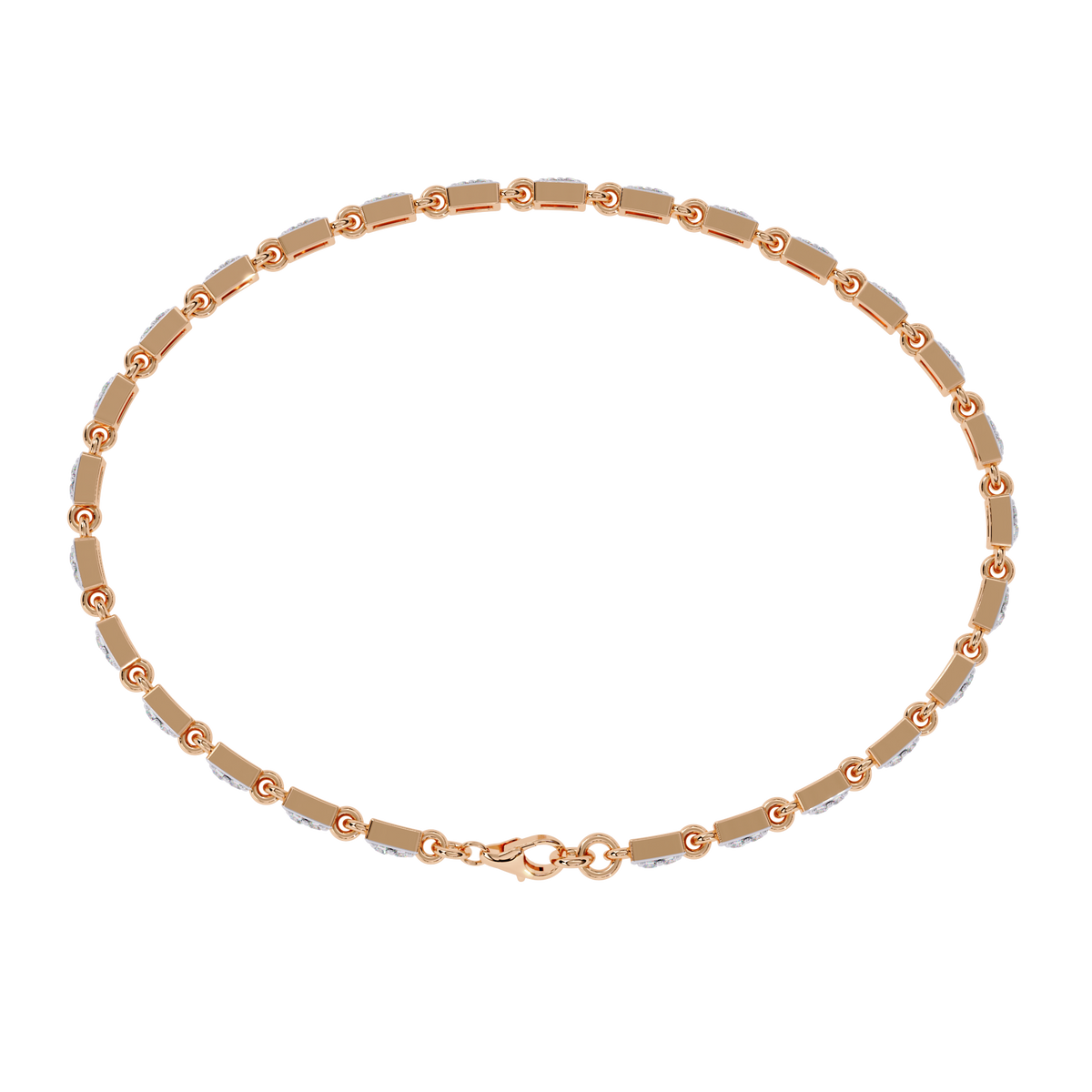 Rose Gold Baguette & Round Alternating Link Diamond Bracelet