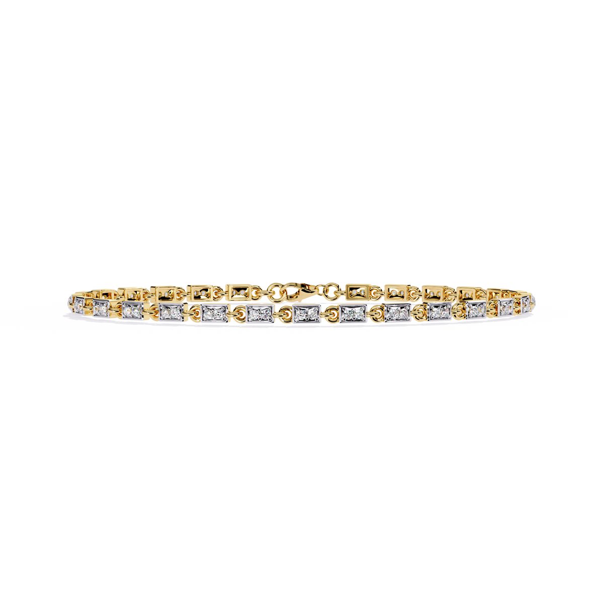 Yellow Gold Rectangular Station Diamond Line Bracelet
