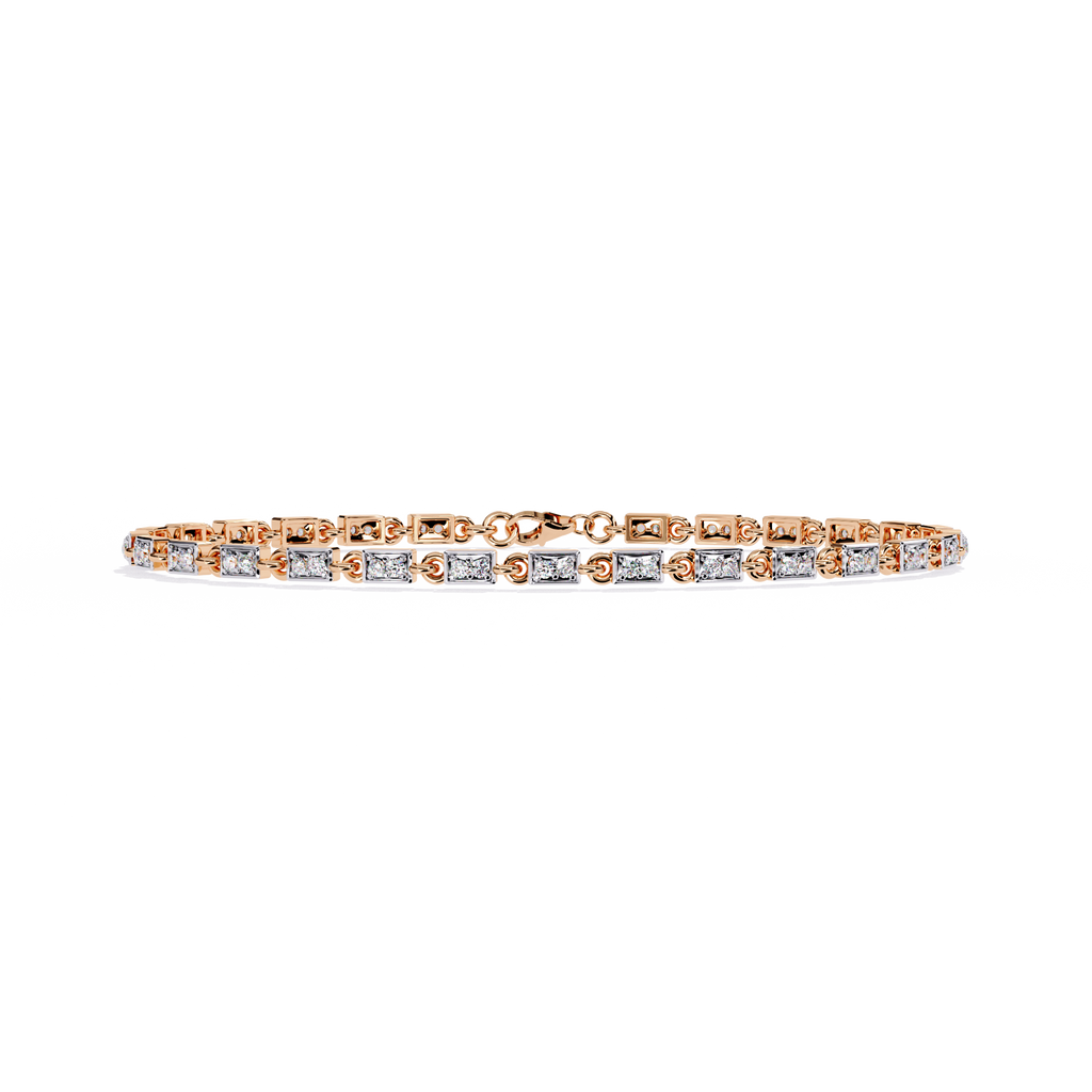 Rose Gold Baguette & Round Alternating Link Diamond Bracelet