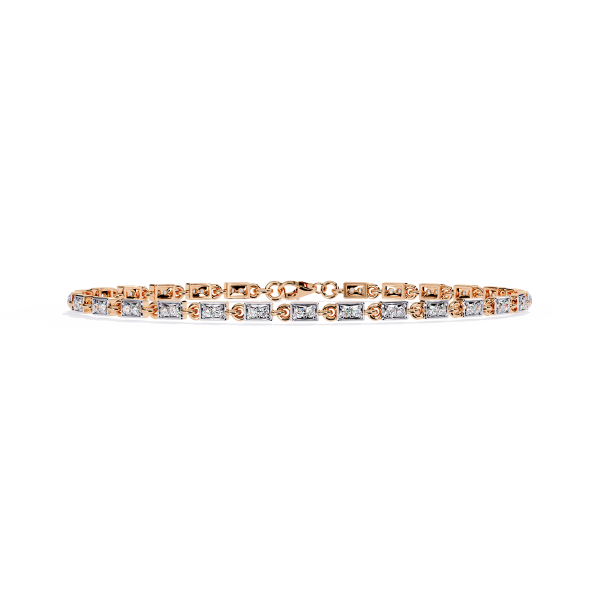 Rose Gold Baguette & Round Alternating Link Diamond Bracelet