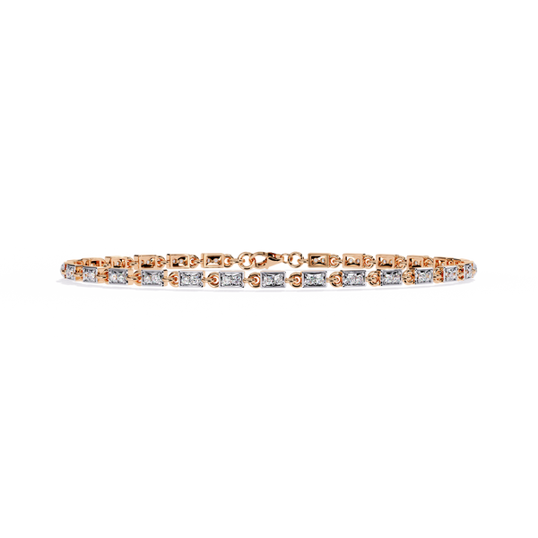 Rose Gold Baguette & Round Alternating Link Diamond Bracelet