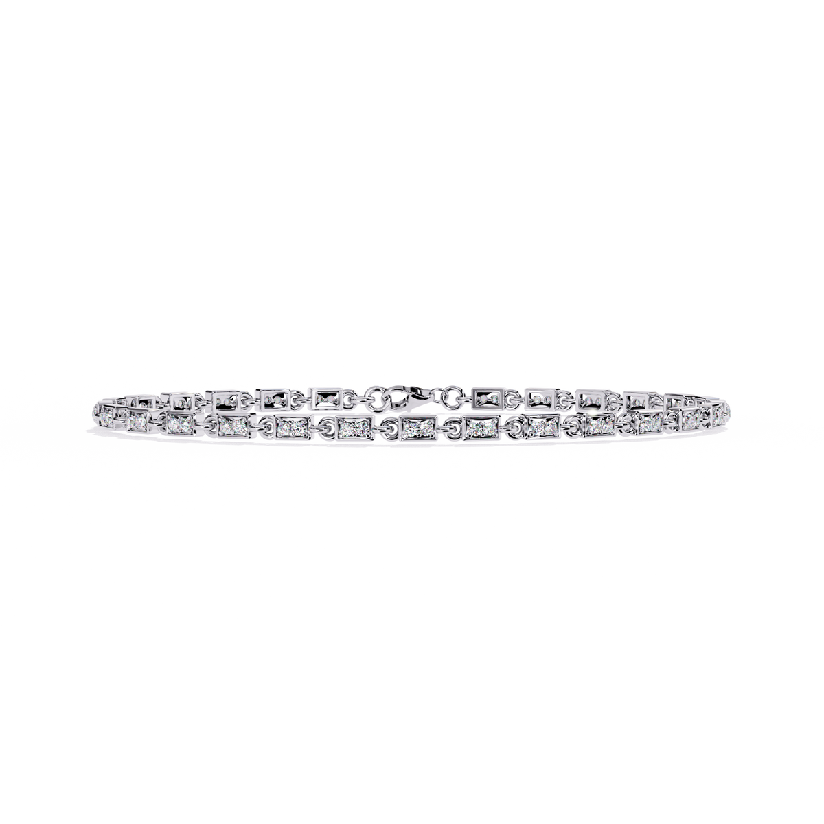 White Gold Rectangular Station Diamond Line Bracelet