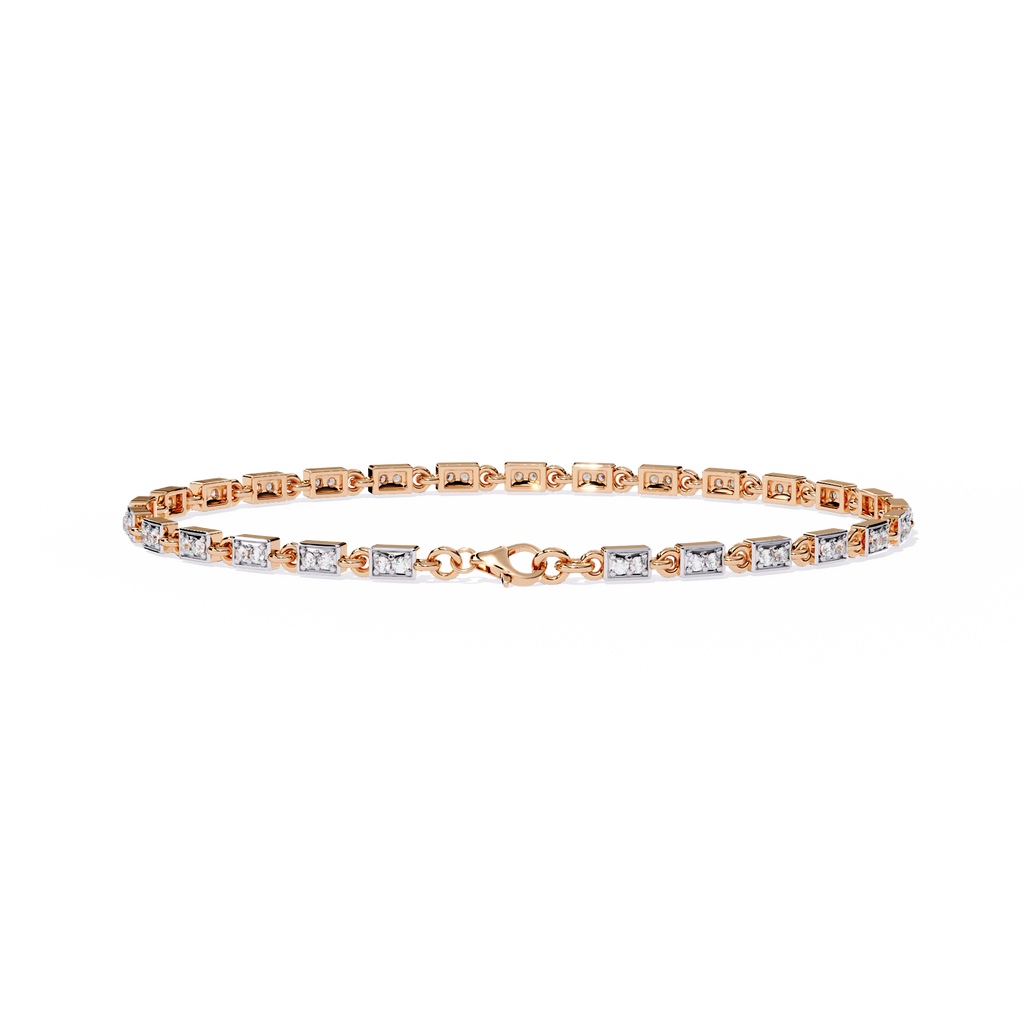 Rose Gold Baguette & Round Alternating Link Diamond Bracelet
