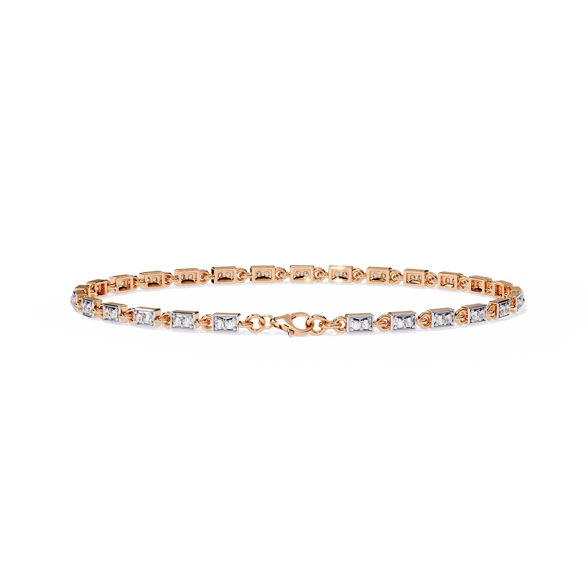 Rose Gold Baguette & Round Alternating Link Diamond Bracelet