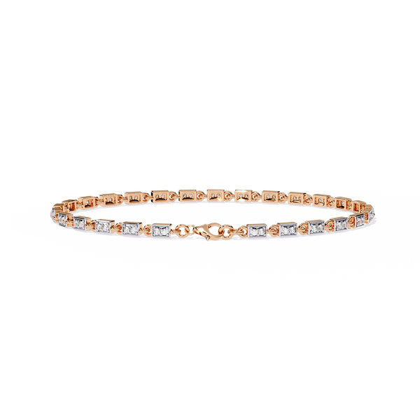 Rose Gold Baguette & Round Alternating Link Diamond Bracelet