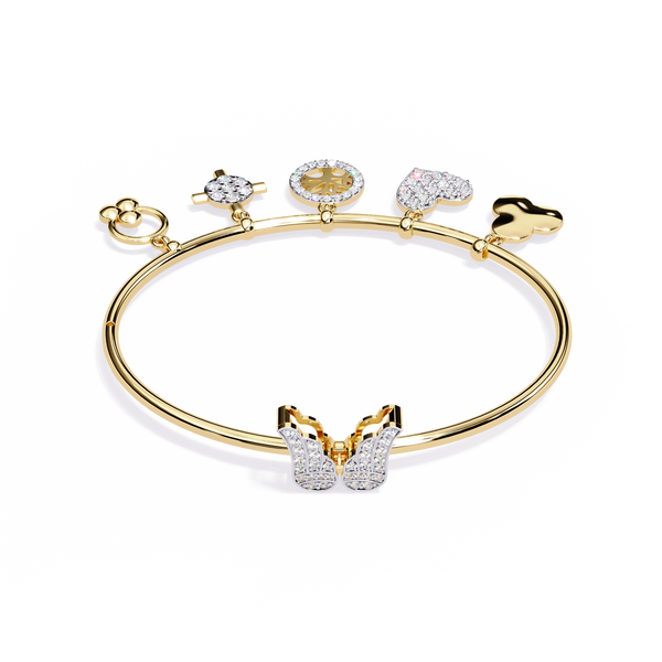 Yellow Gold Charm Bangle with Butterfly Clasp