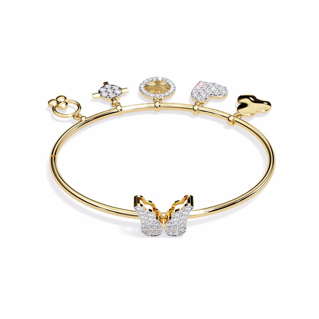 Yellow Gold Charm Bangle with Butterfly Clasp