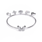 White Gold Charm Bracelet with Butterfly Clasp