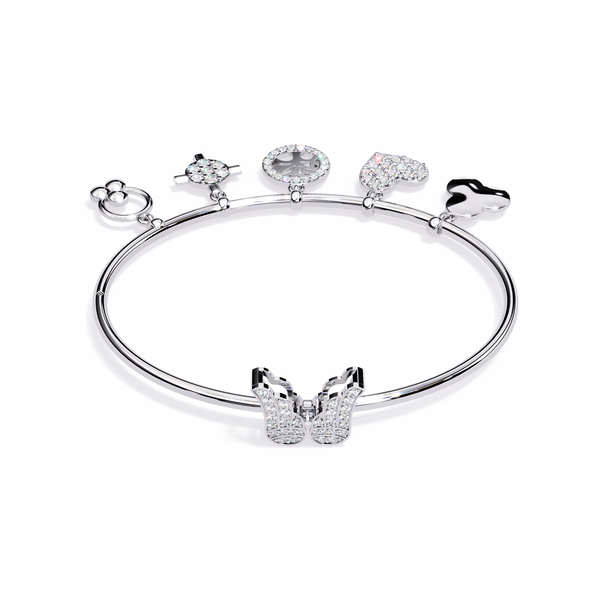 White Gold Charm Bracelet with Butterfly Clasp