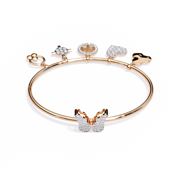 Rose Gold Butterfly Charm Diamond Bangle Bracelet