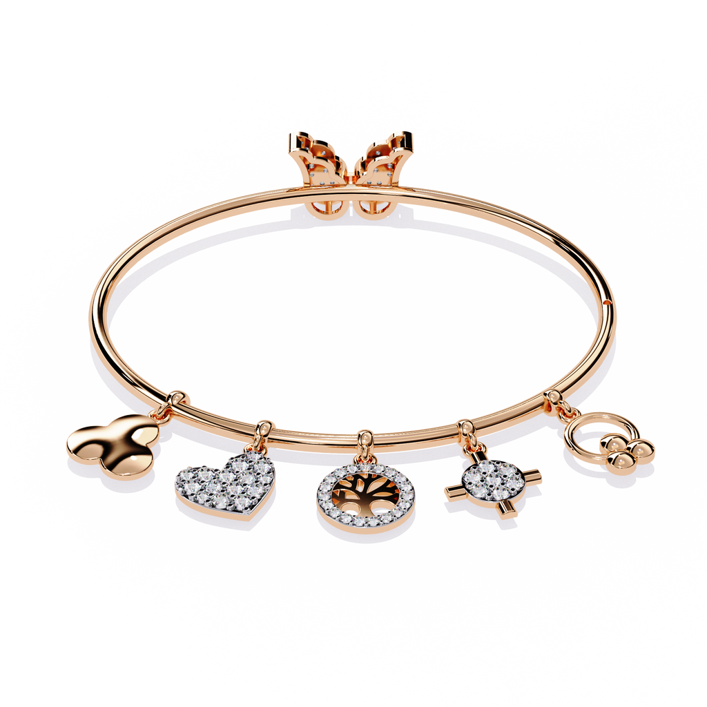 Rose Gold Butterfly Charm Diamond Bangle Bracelet