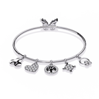 White Gold Charm Bracelet with Butterfly Clasp
