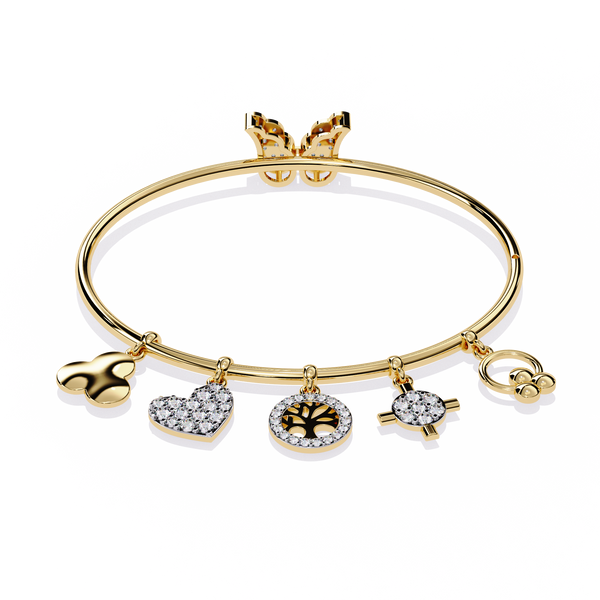 Yellow Gold Charm Bangle with Butterfly Clasp