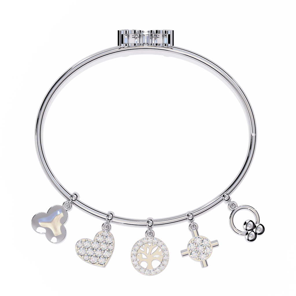 White Gold Charm Bracelet with Butterfly Clasp