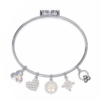 White Gold Charm Bracelet with Butterfly Clasp