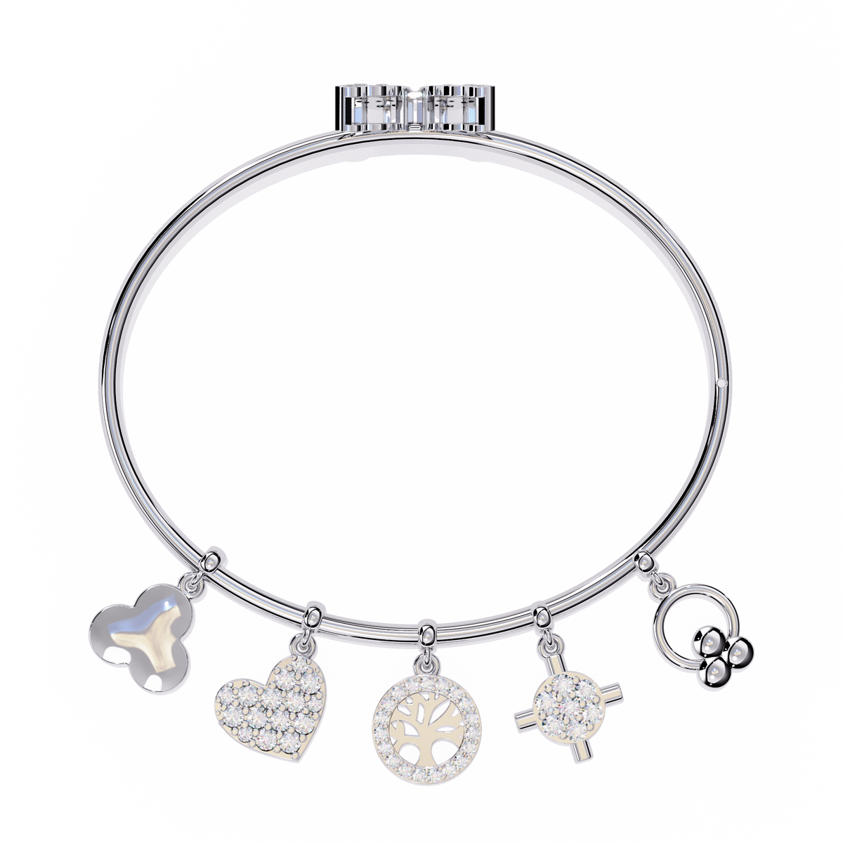 White Gold Charm Bracelet with Butterfly Clasp