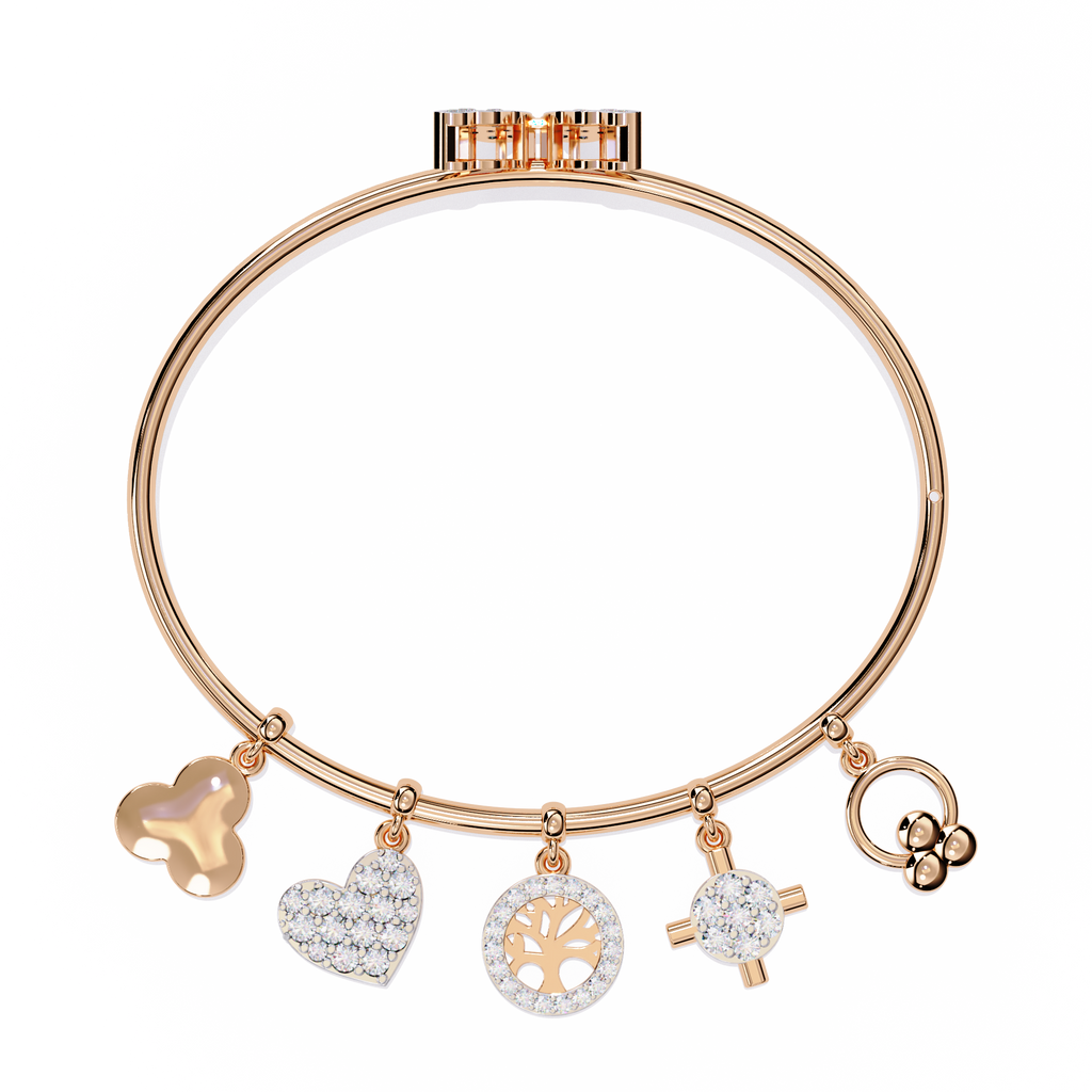 Rose Gold Butterfly Charm Diamond Bangle Bracelet
