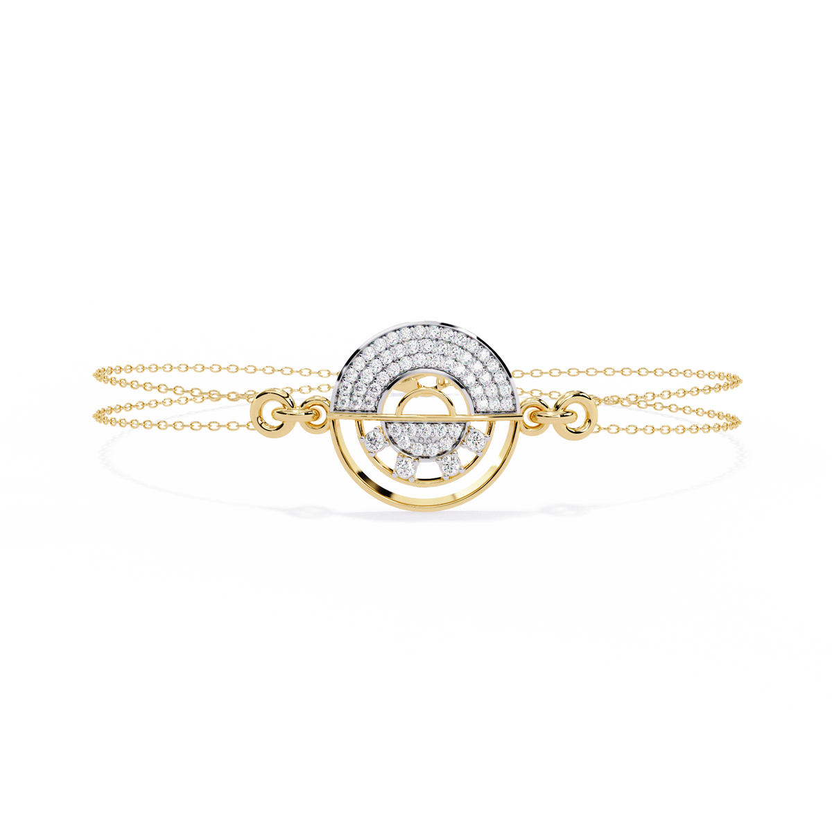 Yellow Gold Pavé Disc Diamond Chain Bracelet