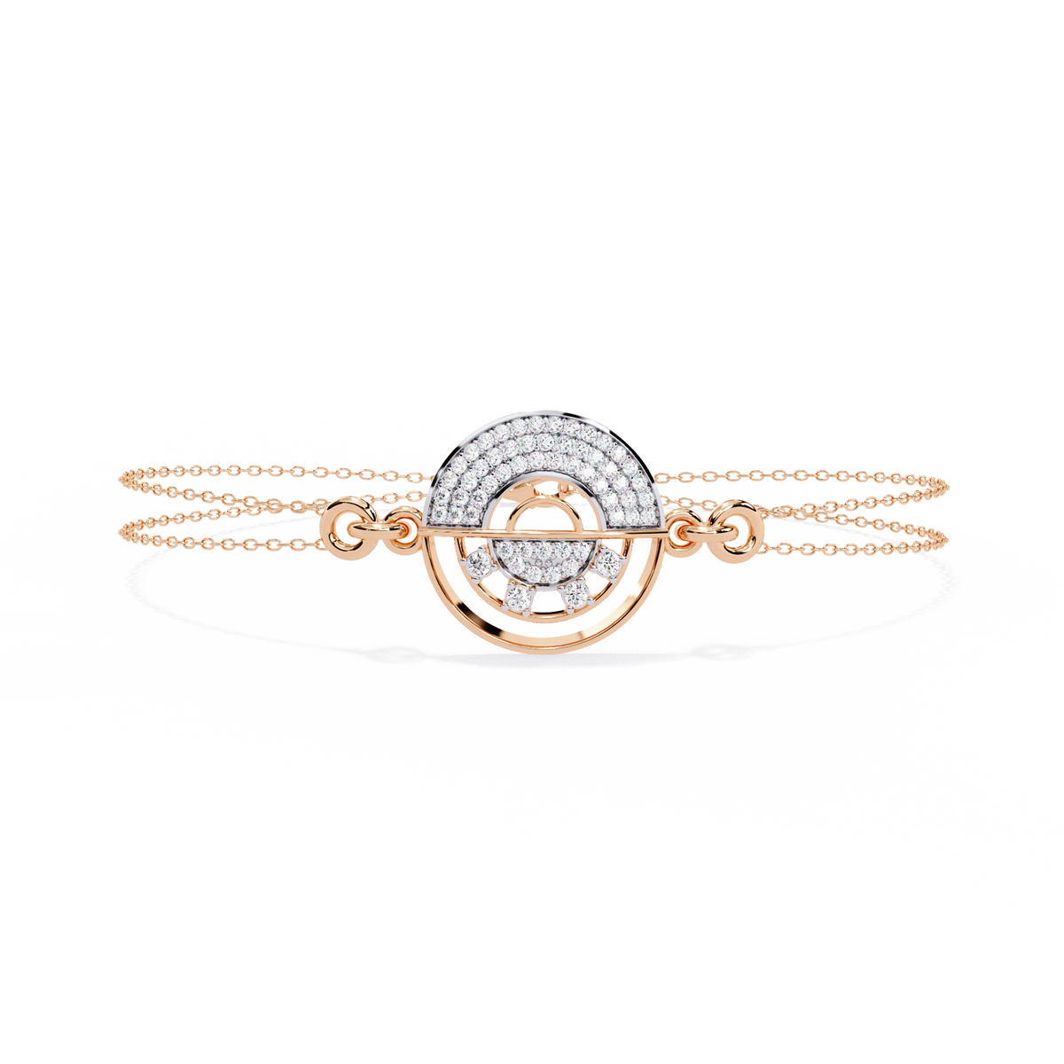 Rose Gold Crescent Orbit Diamond Chain Bracelet
