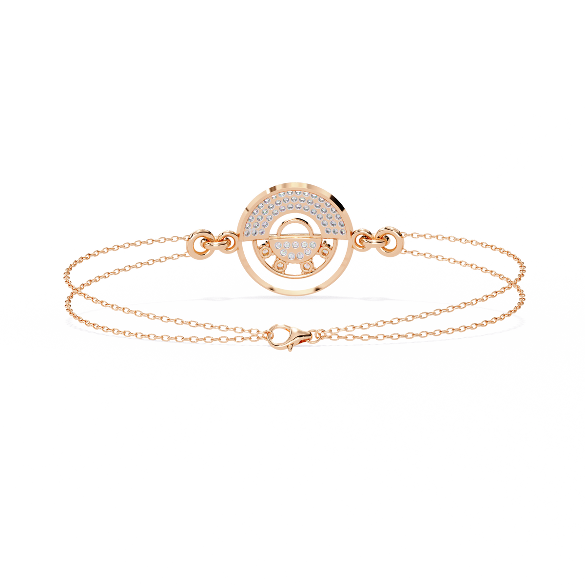 Rose Gold Crescent Orbit Diamond Chain Bracelet