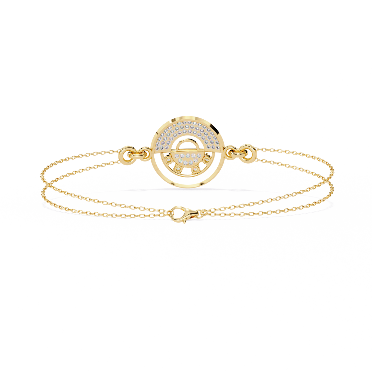 Yellow Gold Pavé Disc Diamond Chain Bracelet