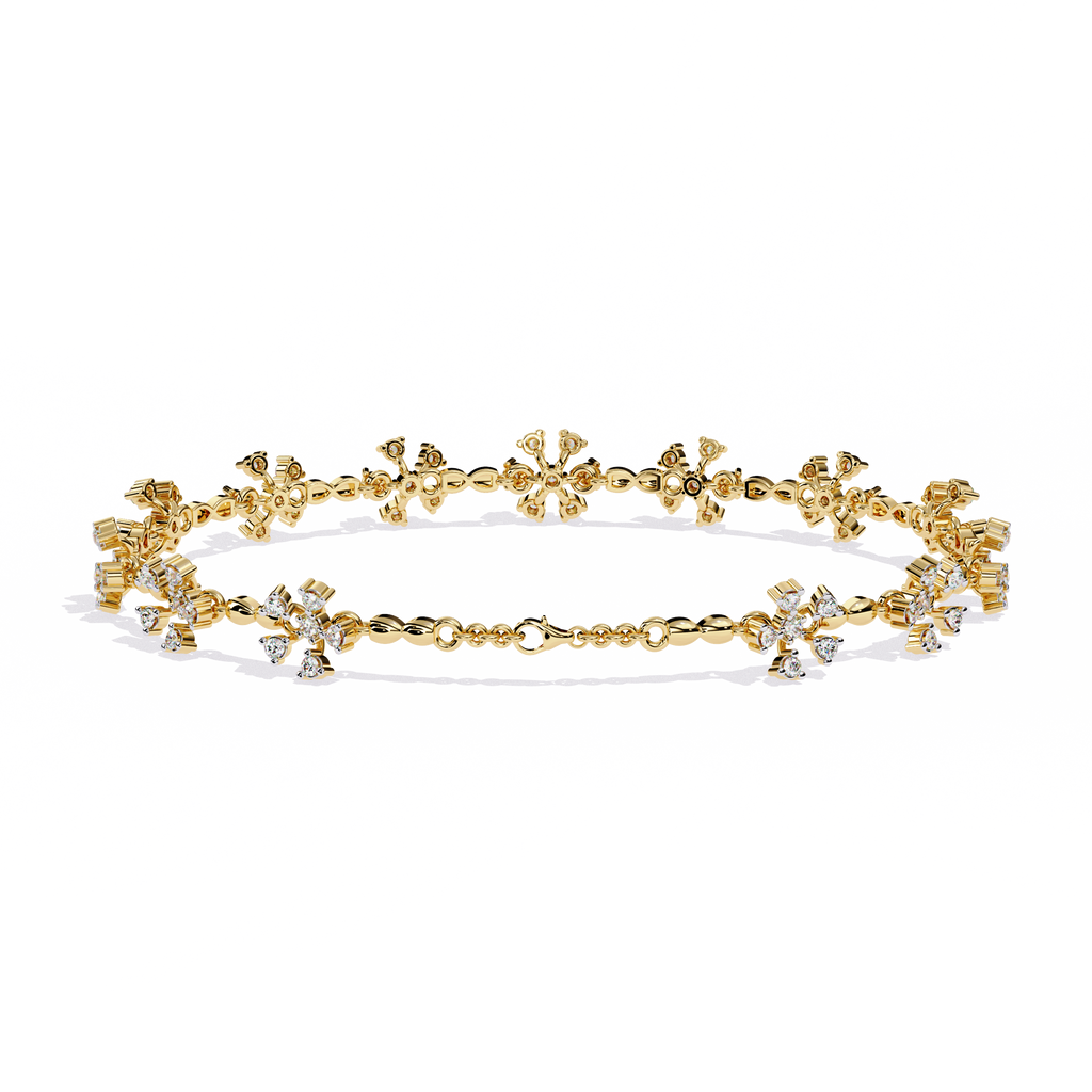 Yellow Gold Floral Cluster Diamond Line Bracelet