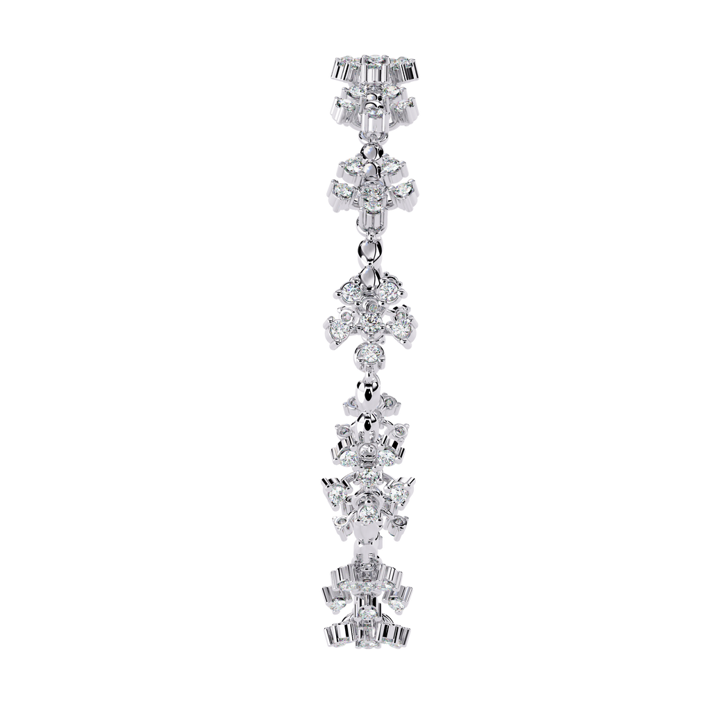 White Gold Floral Cluster Diamond Line Bracelet