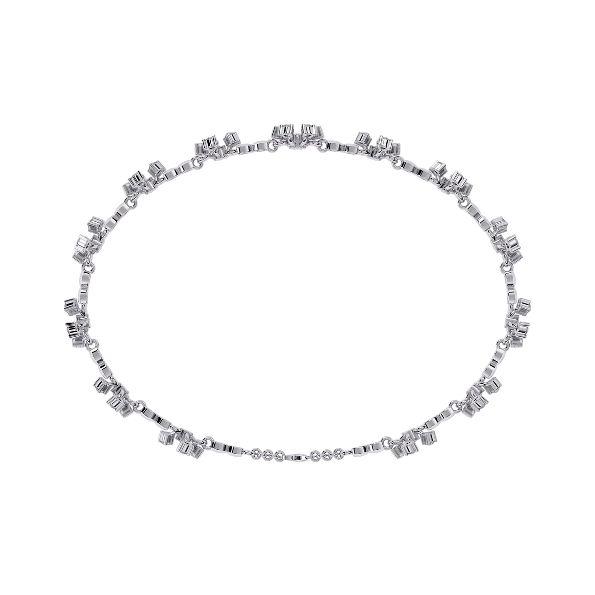White Gold Floral Cluster Diamond Line Bracelet