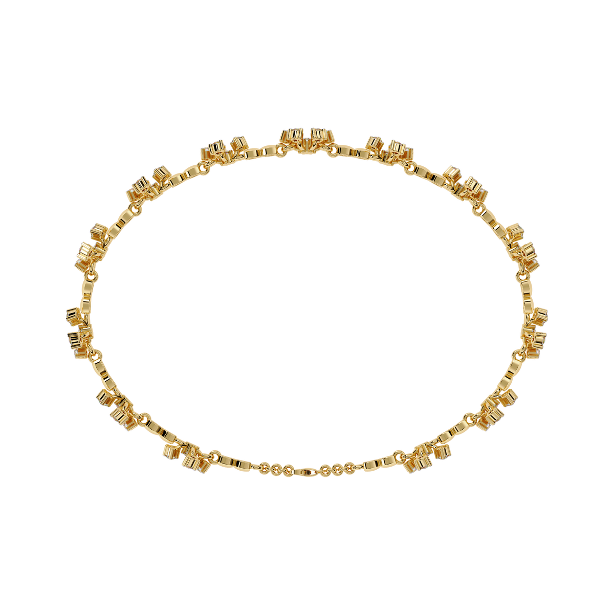 Yellow Gold Floral Cluster Diamond Line Bracelet