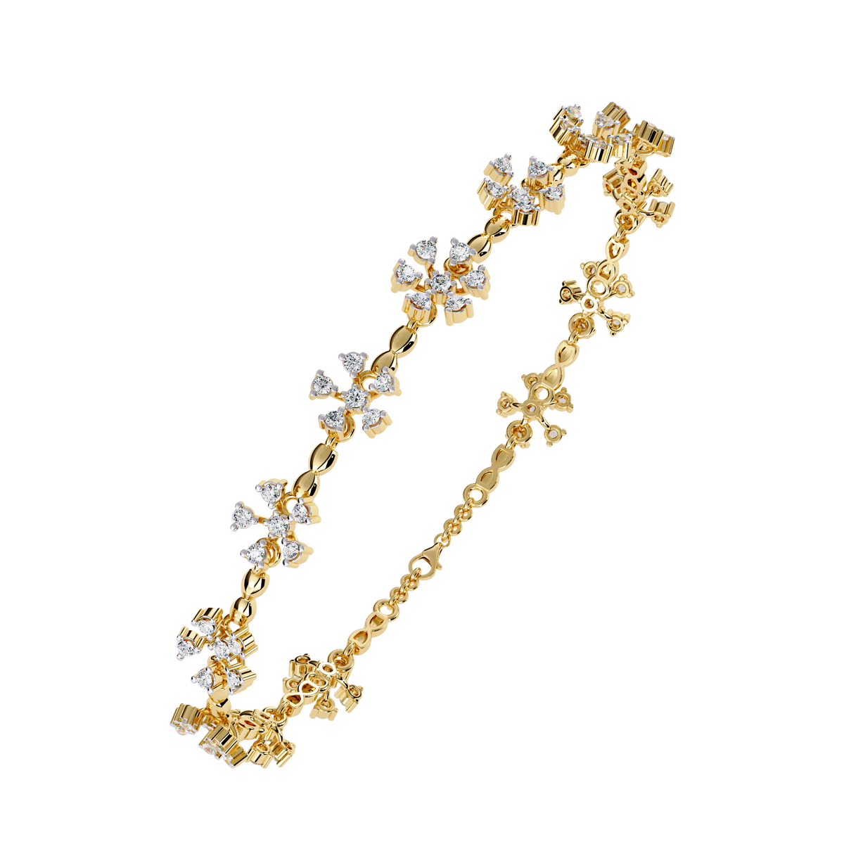Yellow Gold Floral Cluster Diamond Line Bracelet
