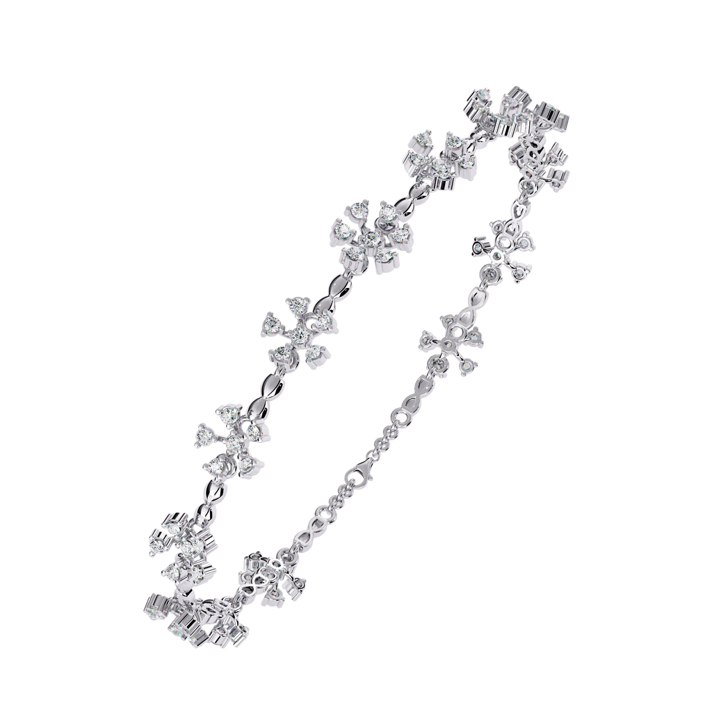 White Gold Floral Cluster Diamond Line Bracelet