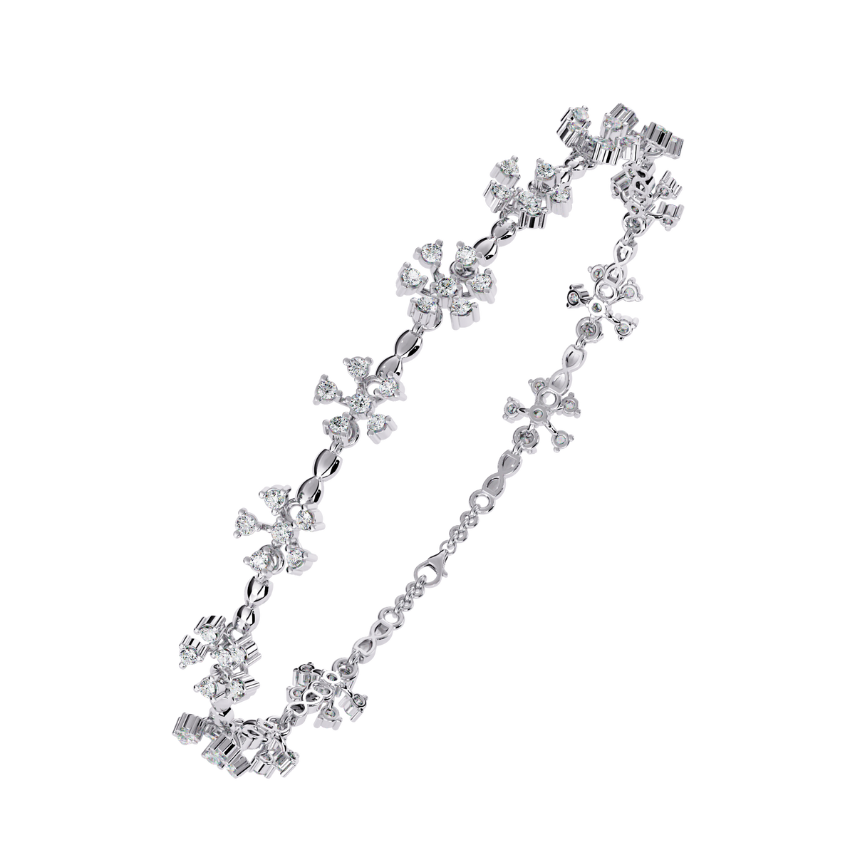 White Gold Floral Cluster Diamond Line Bracelet