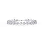 White Gold Diamond Flower Cluster Wide Bracelet